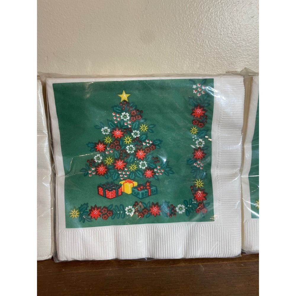 Vintage Christmas Luncheon Napkins Set 3 Packs Poinsettia Tree American Greeting - Picture 4 of 8